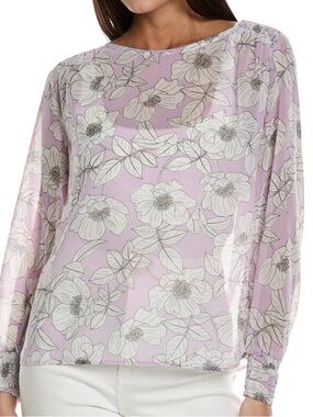 Cabi Poppy Sheet Blouse Long Sleeve in Discreet Floral Lavender - M